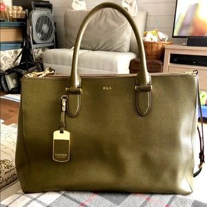 LAUREN Ralph Lauren OliveGRN Leather Newbury Bag